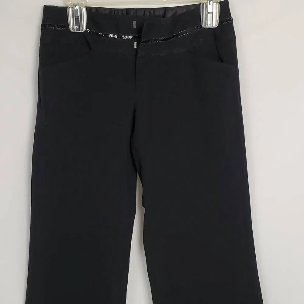 Maurices Size 1/2 Black Stretch Sequin Trim Flare Pants